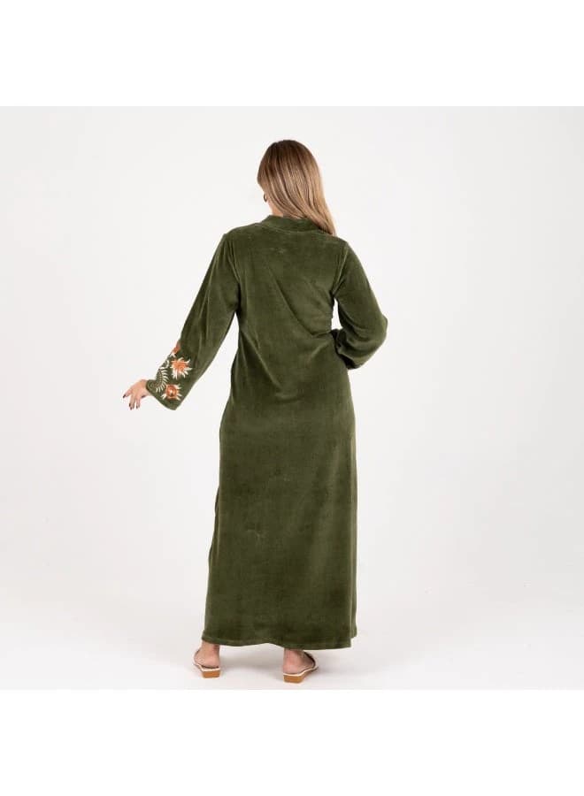 ZECOTEX Green Velvet Embroidered Jalabiya with Elegant Traditional Design