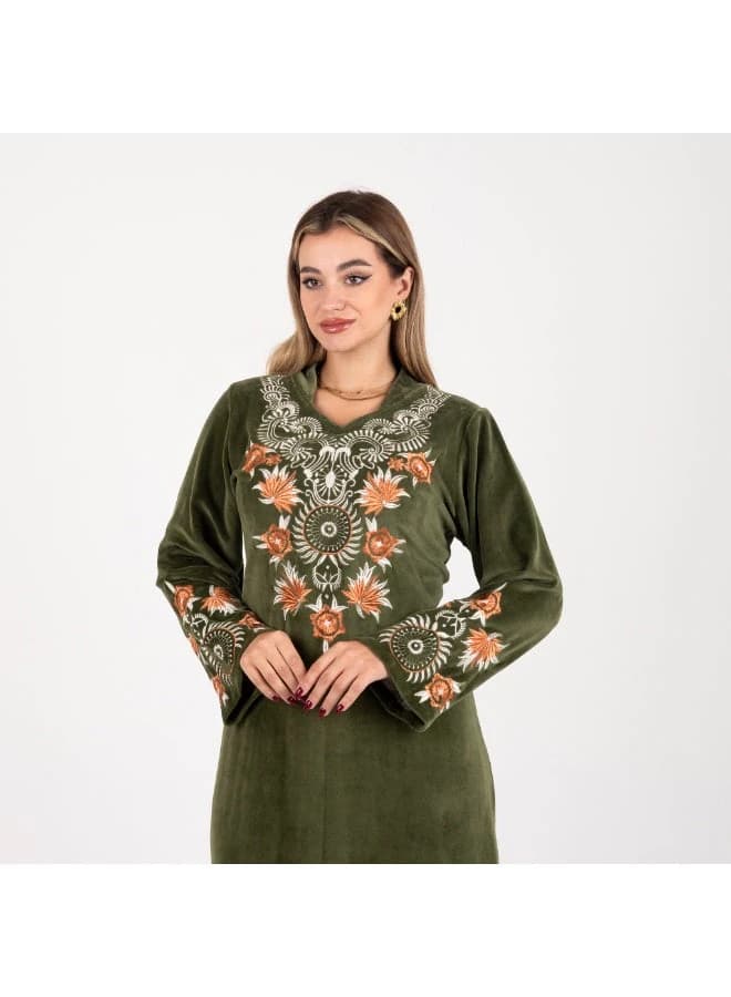 ZECOTEX Green Velvet Embroidered Jalabiya with Elegant Traditional Design