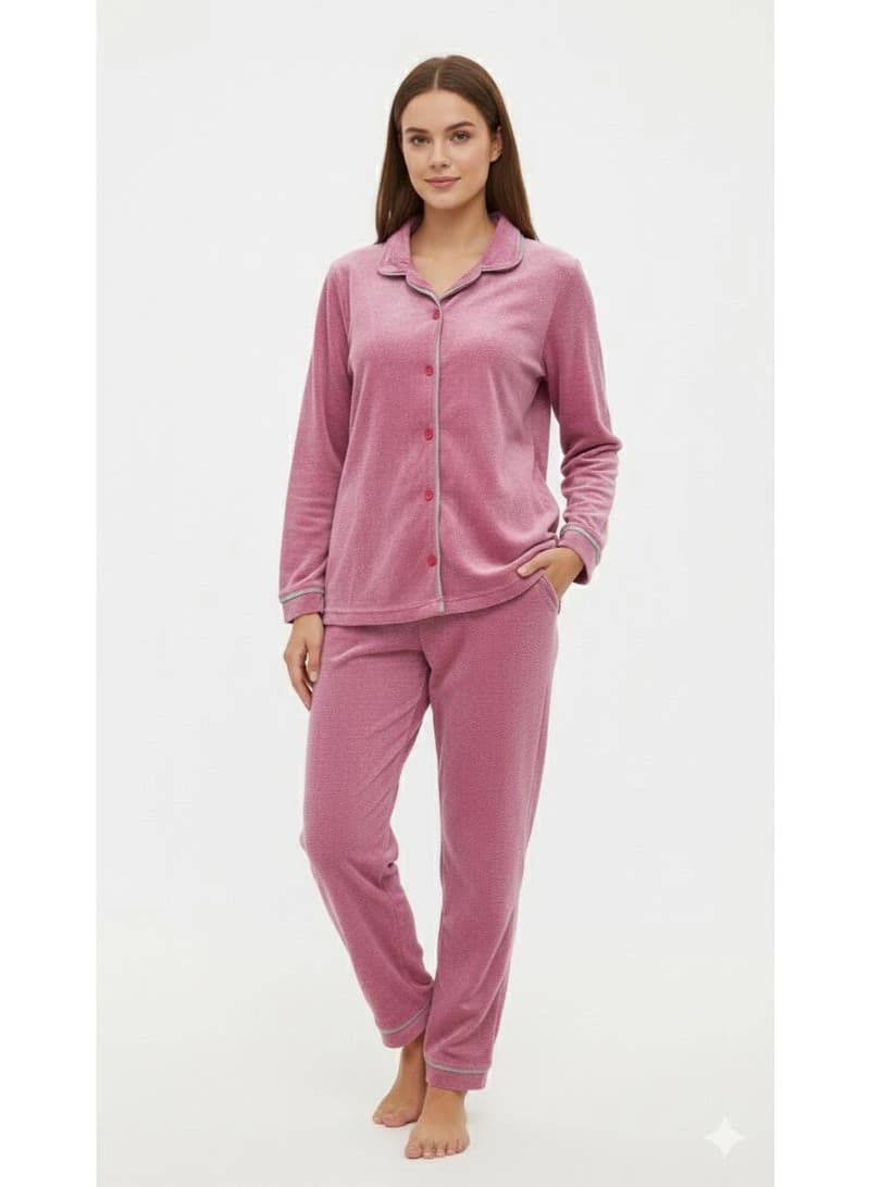 ZECOTEX 2‑Piece Velvet Pajama Set with Classic Button‑Down Collar