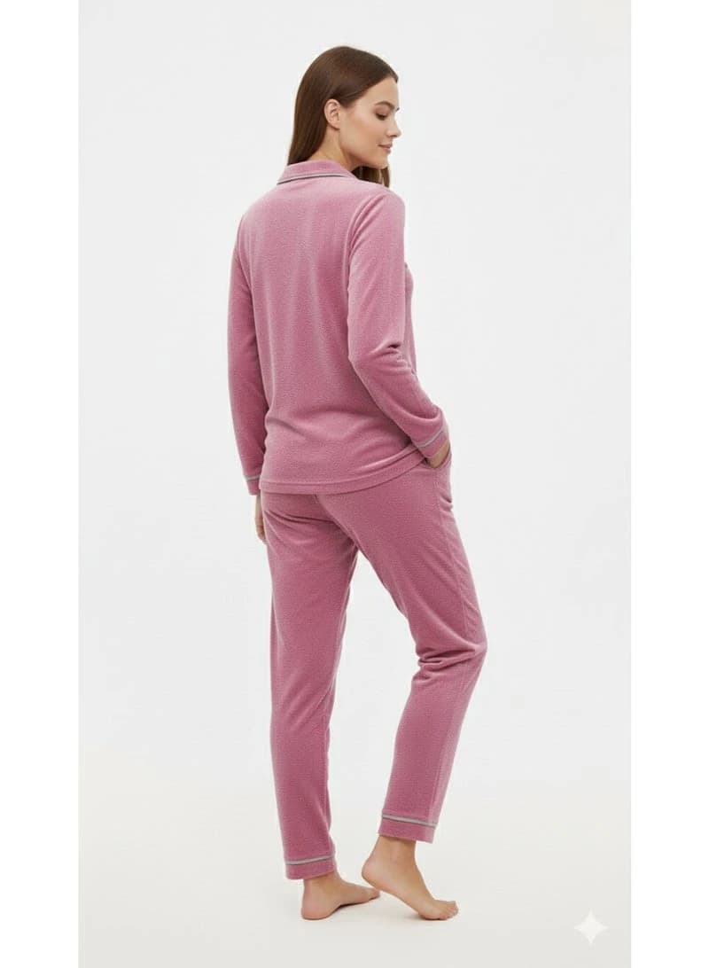 ZECOTEX 2‑Piece Velvet Pajama Set with Classic Button‑Down Collar