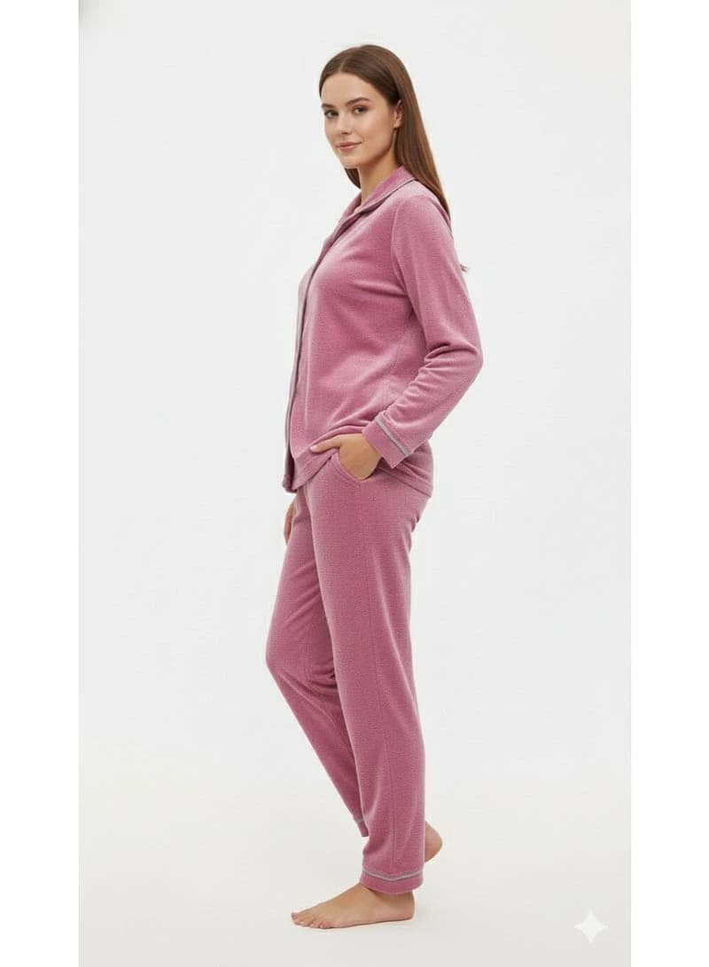 ZECOTEX 2‑Piece Velvet Pajama Set with Classic Button‑Down Collar