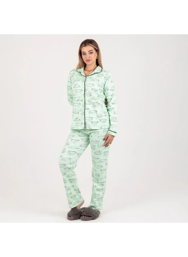 ZECOTEX Soft Milton Printed Pajama Set Light Green