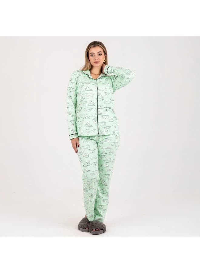 ZECOTEX Soft Milton Printed Pajama Set Light Green