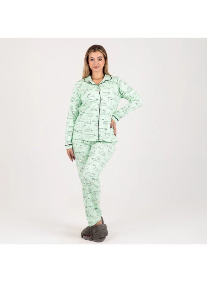 ZECOTEX Soft Milton Printed Pajama Set Light Green