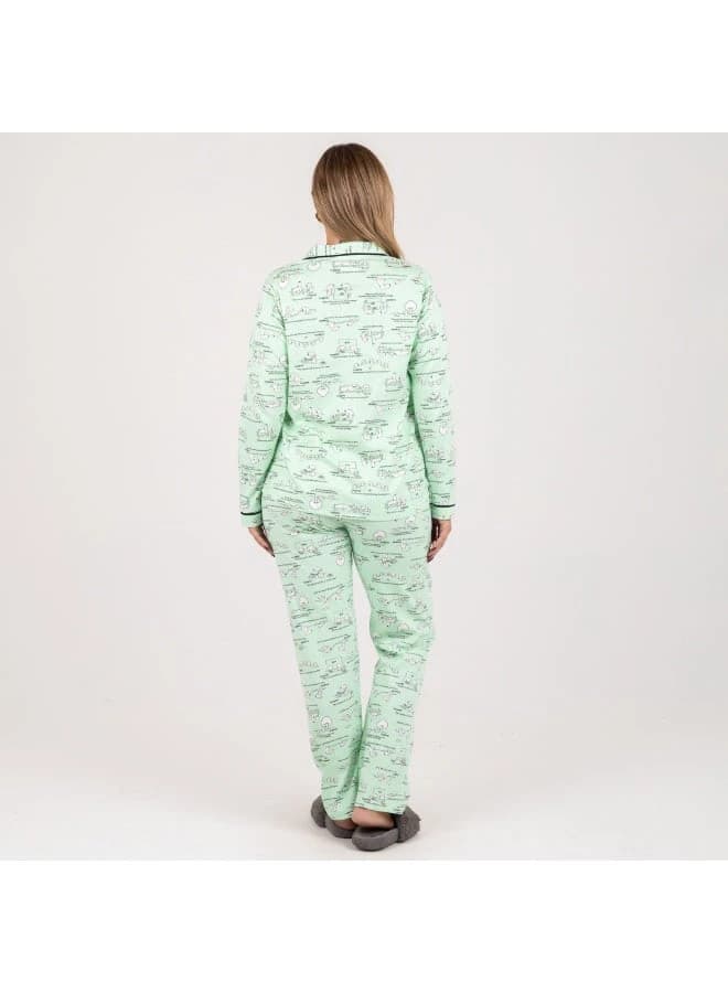 ZECOTEX Soft Milton Printed Pajama Set Light Green
