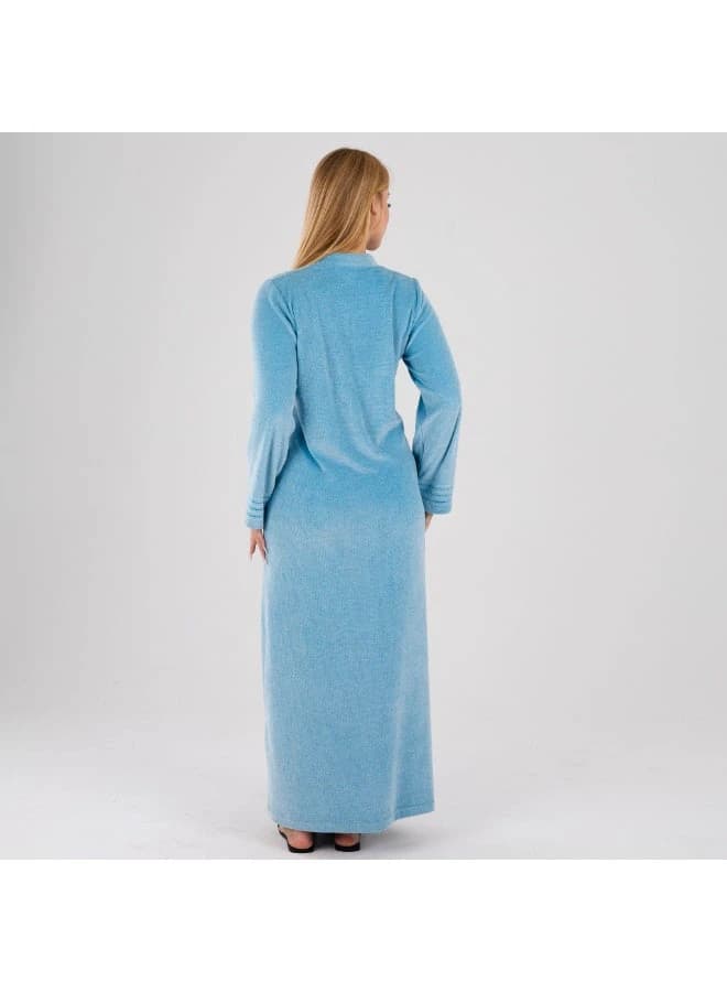 Sky Blue Velour Winter Galabeya with Soft Embroidery