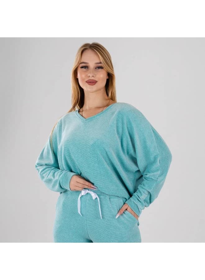 طقم بيجاما مريح من قطعتين من ZECOTEX ببلوزة واسعة وبنطال بحزام برباط