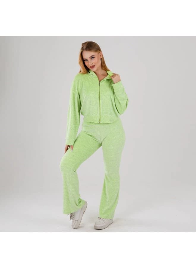 ZECOTEX 2‑Piece Velvet Tracksuit Zip‑Up Hoodie & Flared Lounge Pants