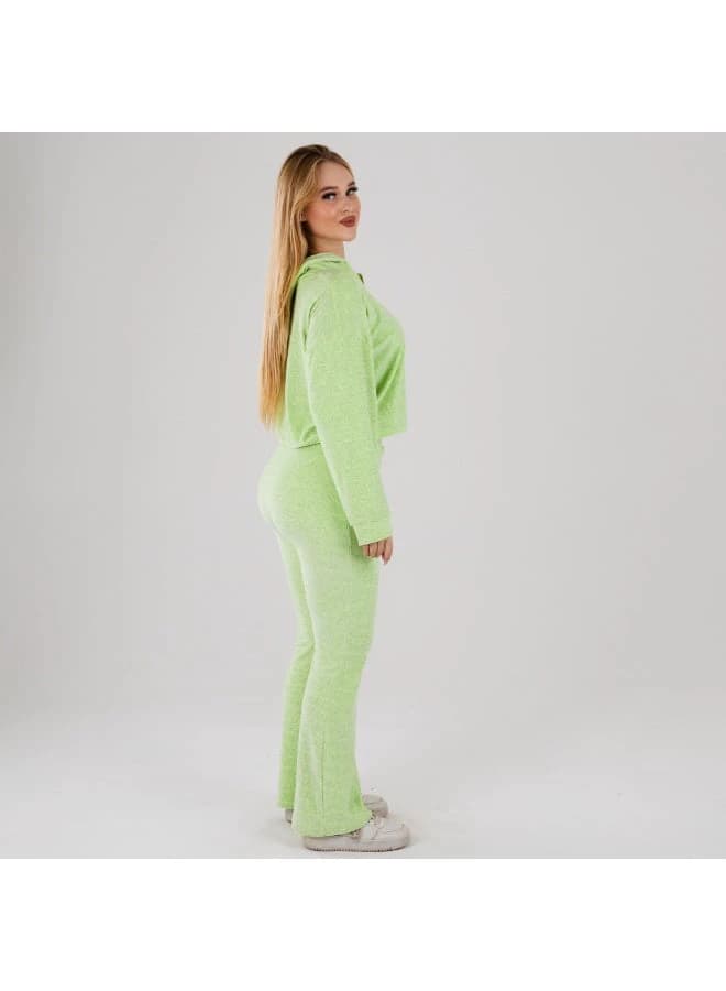 ZECOTEX 2‑Piece Velvet Tracksuit Zip‑Up Hoodie & Flared Lounge Pants