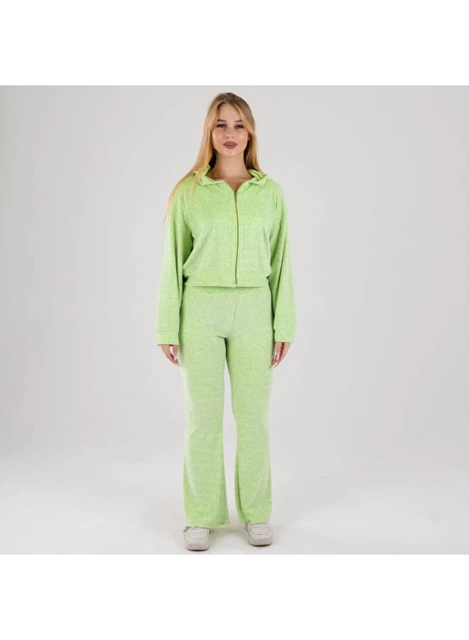 ZECOTEX 2‑Piece Velvet Tracksuit Zip‑Up Hoodie & Flared Lounge Pants