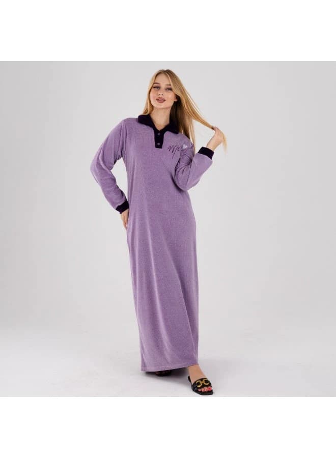 ZECOTEX Winter Velvet Galabeya with Contrast Collar & Embroidery