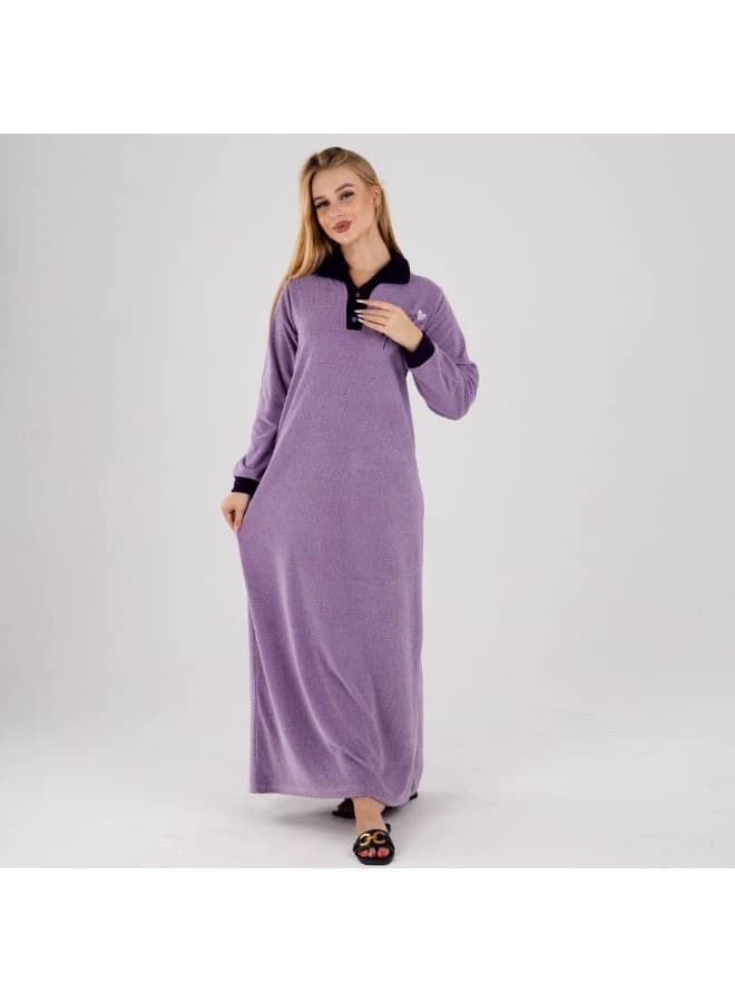 ZECOTEX Winter Velvet Galabeya with Contrast Collar & Embroidery