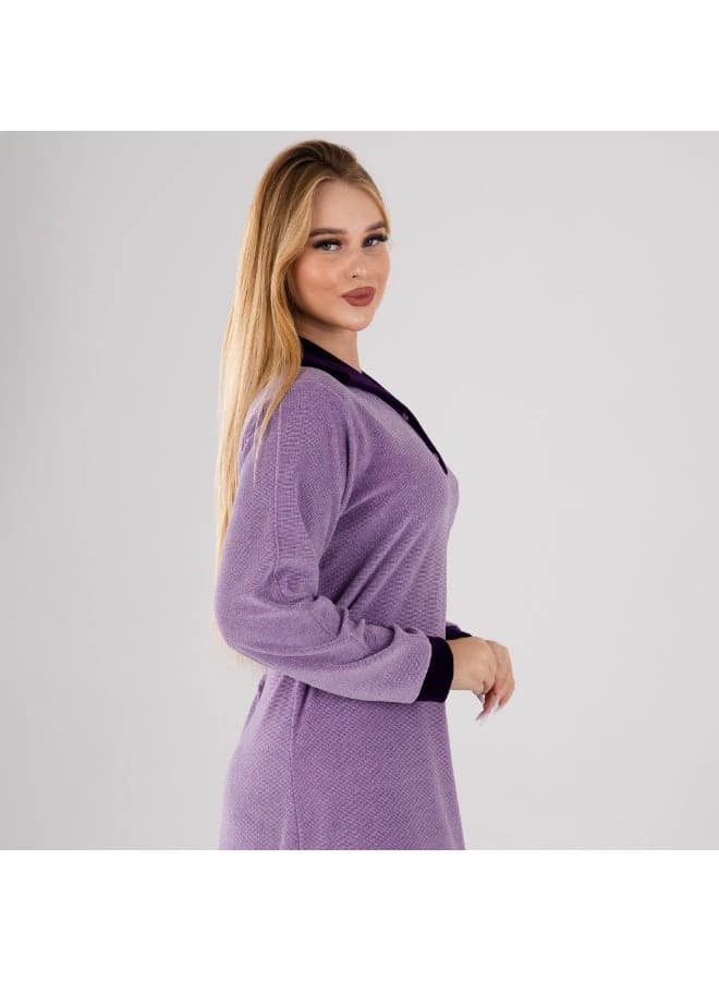 ZECOTEX Winter Velvet Galabeya with Contrast Collar & Embroidery