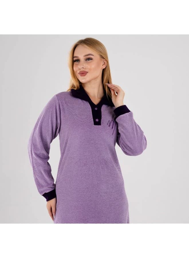 ZECOTEX Winter Velvet Galabeya with Contrast Collar & Embroidery