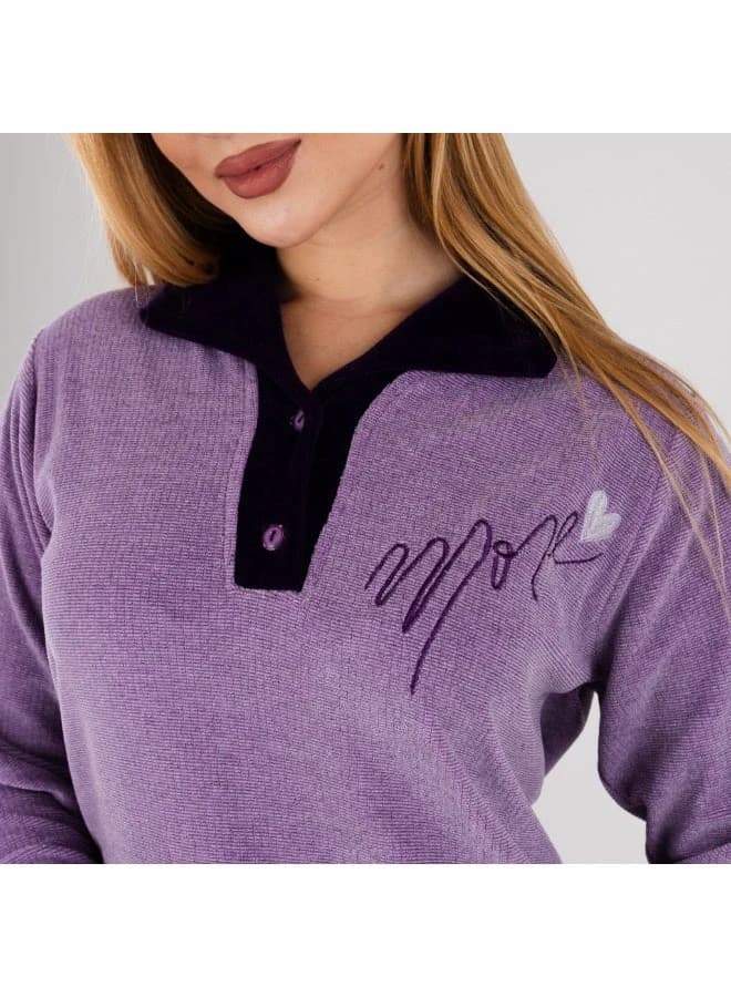 ZECOTEX Winter Velvet Galabeya with Contrast Collar & Embroidery