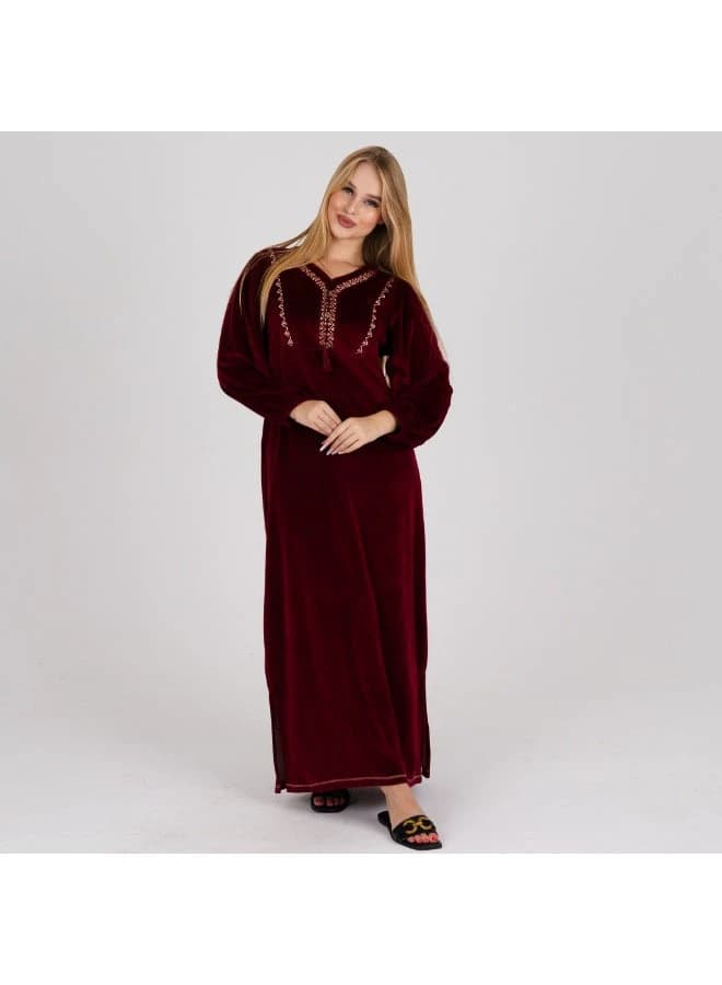 ZECOTEX Luxury Velvet Jalabiya with Geometric Embroidery