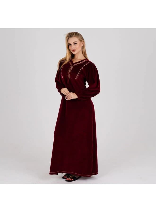 ZECOTEX Luxury Velvet Jalabiya with Geometric Embroidery