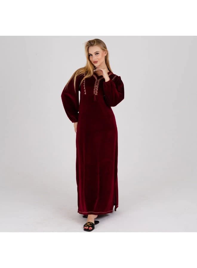 ZECOTEX Luxury Velvet Jalabiya with Geometric Embroidery