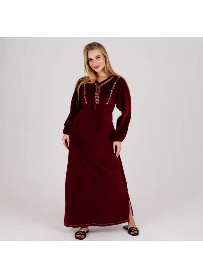 ZECOTEX Luxury Velvet Jalabiya with Geometric Embroidery