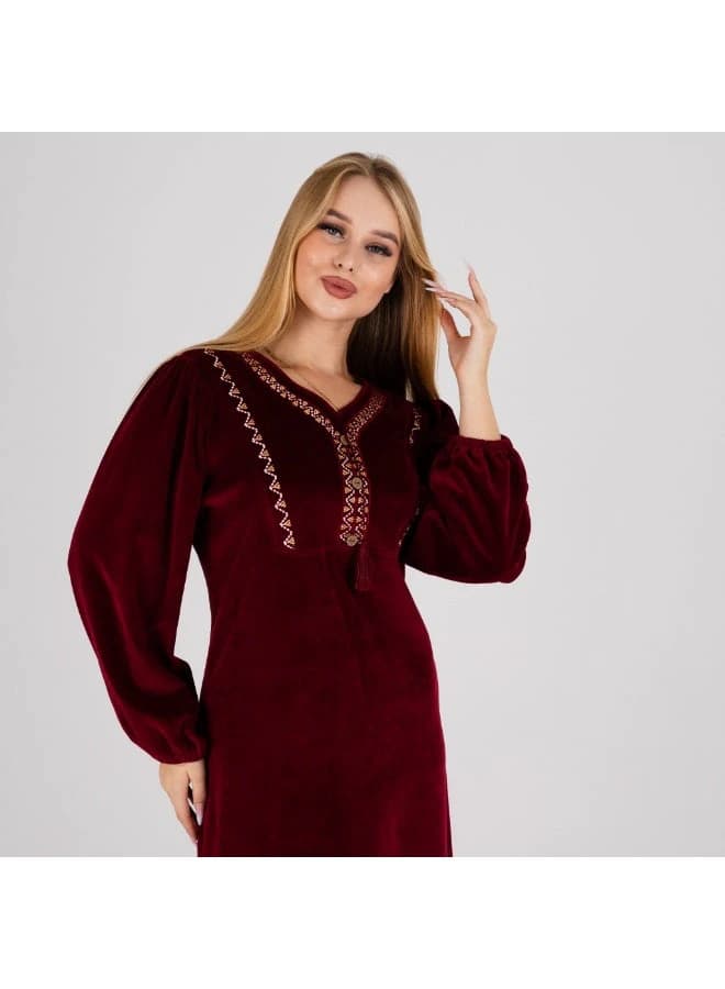 ZECOTEX Luxury Velvet Jalabiya with Geometric Embroidery