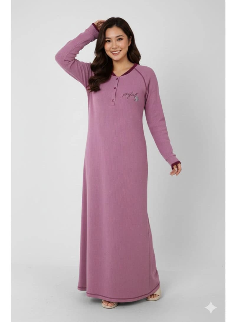 ZECOTEX Mauve Ribbed Winter Home Dress Galabeya