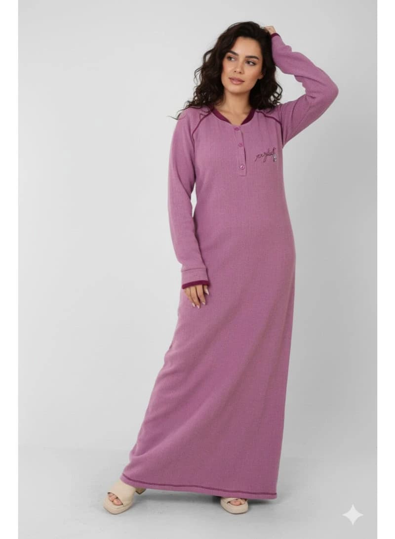 ZECOTEX Mauve Ribbed Winter Home Dress Galabeya