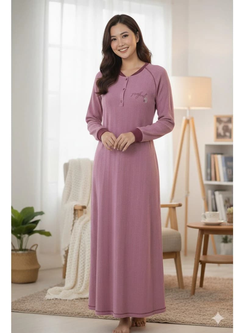 ZECOTEX Mauve Ribbed Winter Home Dress Galabeya