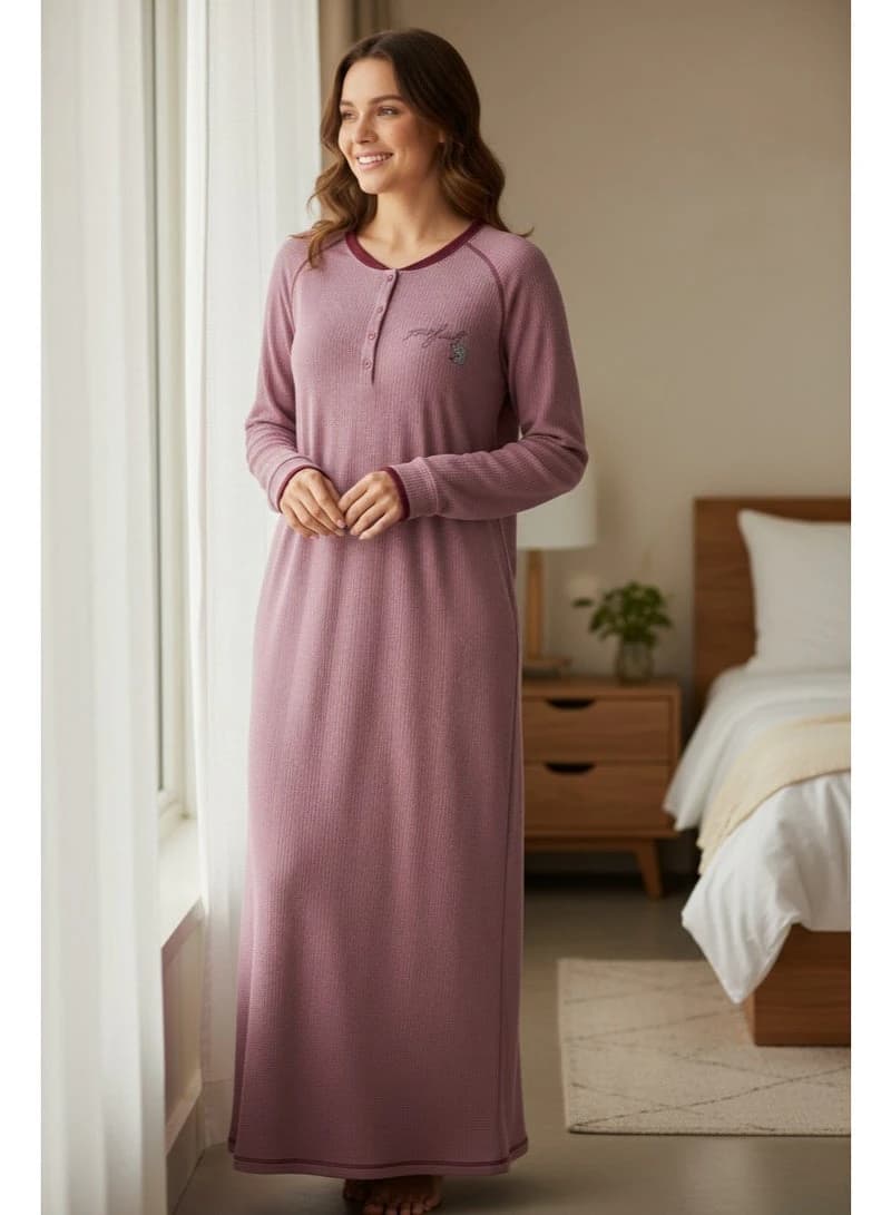 ZECOTEX Mauve Ribbed Winter Home Dress Galabeya