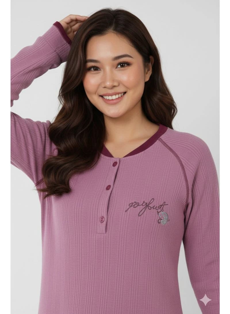 ZECOTEX Mauve Ribbed Winter Home Dress Galabeya