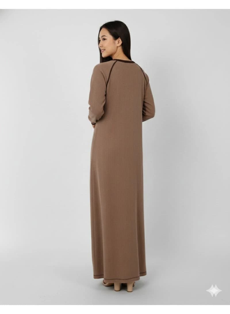 ZECOTEX Light Brown Ribbed Cashmere Winter Home Dress Galabeya