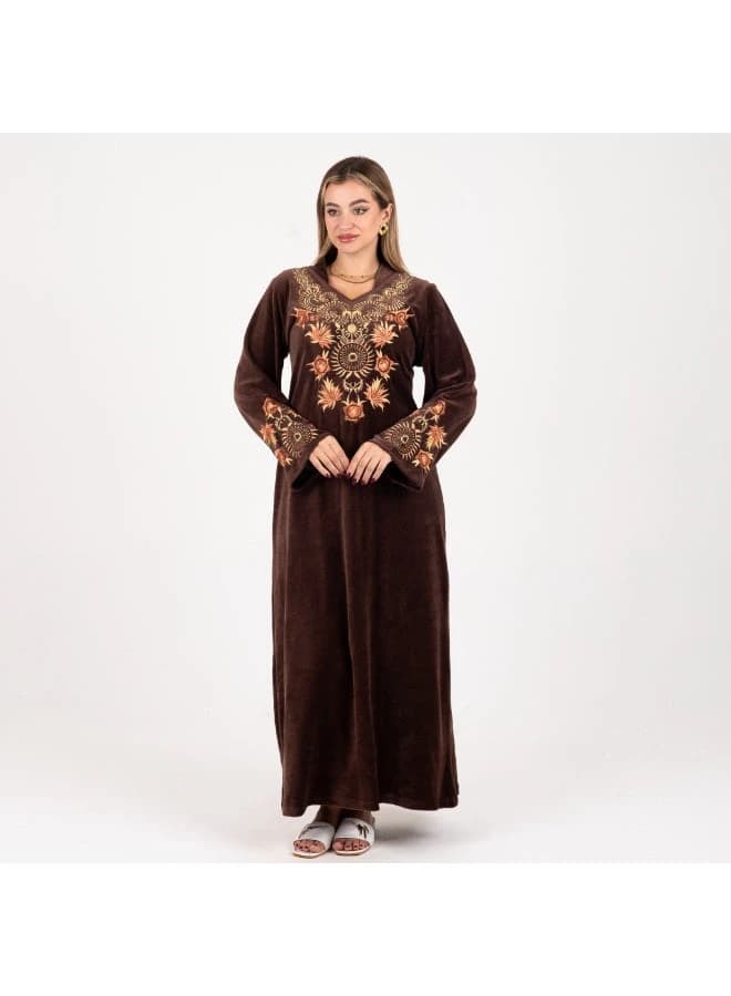 ZECOTEX Brown Velvet Embroidered Jalabiya