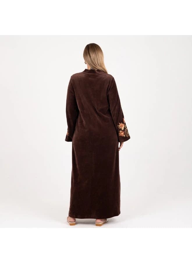 ZECOTEX Brown Velvet Embroidered Jalabiya