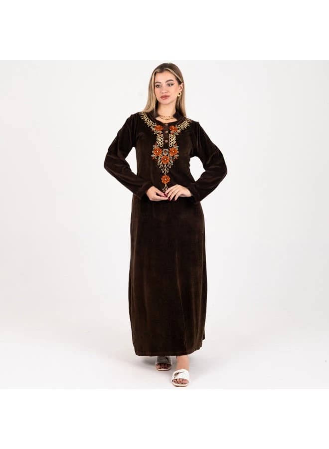ZECOTEX Brown Velvet Embroidered Jalabiya