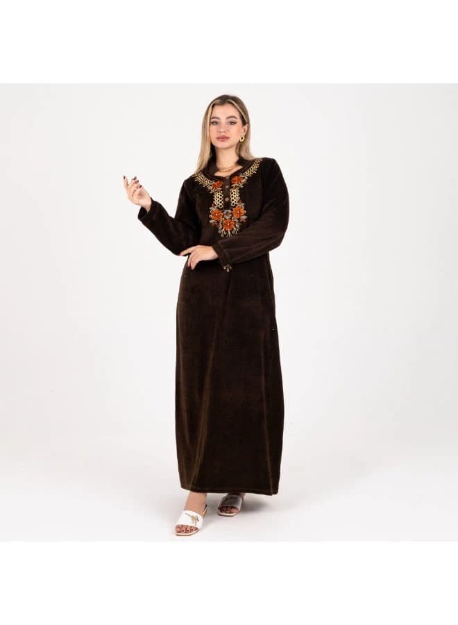 ZECOTEX Brown Velvet Embroidered Jalabiya