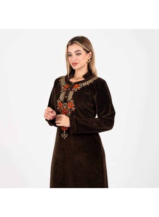 ZECOTEX Brown Velvet Embroidered Jalabiya