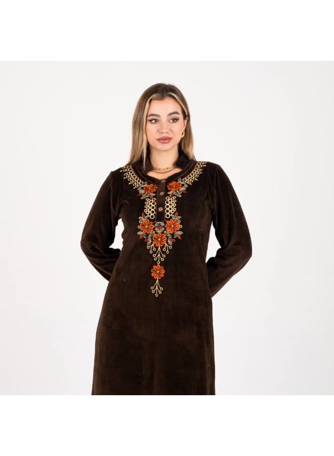 ZECOTEX Brown Velvet Embroidered Jalabiya