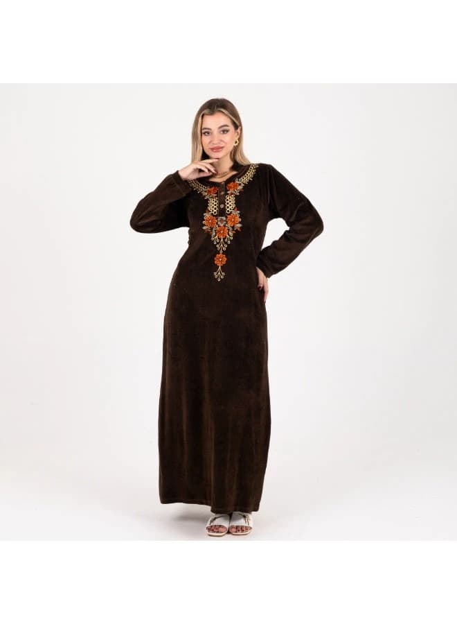 ZECOTEX Brown Velvet Embroidered Jalabiya
