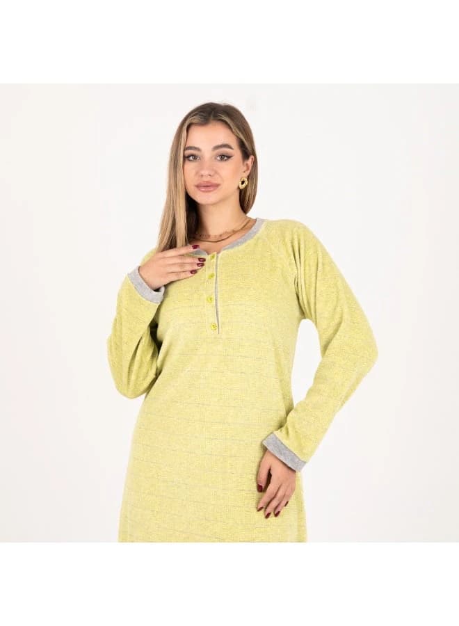 ZECOTEX Velvet Stretch Long Home Dress Soft Yellow