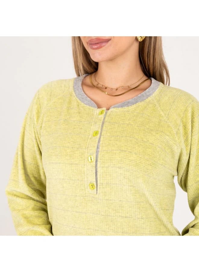 ZECOTEX Velvet Stretch Long Home Dress Soft Yellow