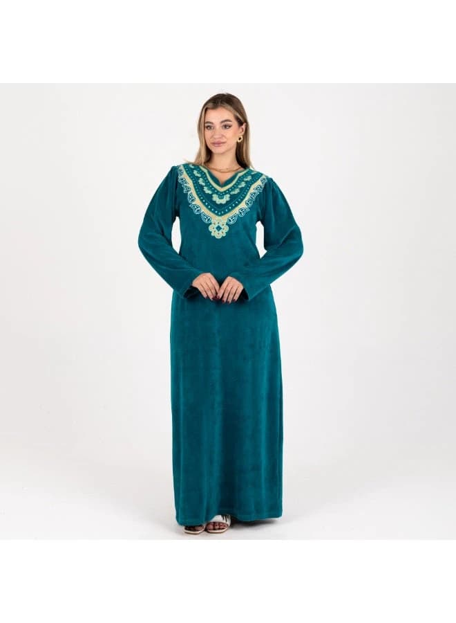 ZECOTEX Green Velvet Embroidered Abaya Full Length