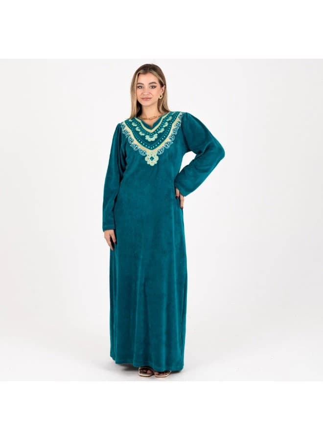 ZECOTEX Green Velvet Embroidered Abaya Full Length