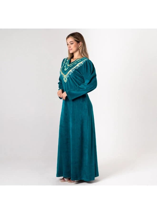 ZECOTEX Green Velvet Embroidered Abaya Full Length
