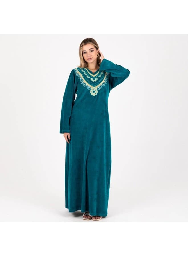 ZECOTEX Green Velvet Embroidered Abaya Full Length
