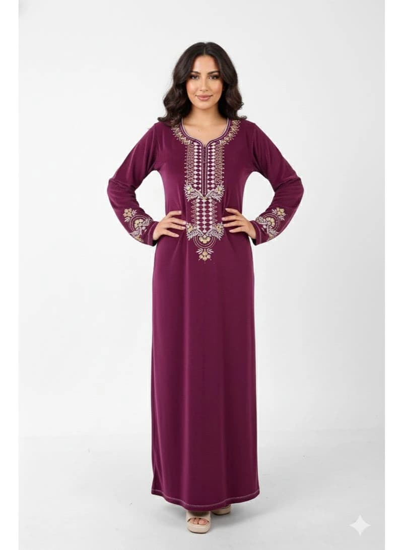ZECOTEX Luxury Embroidered Velvet Moroccan Kaftan Jalabiya