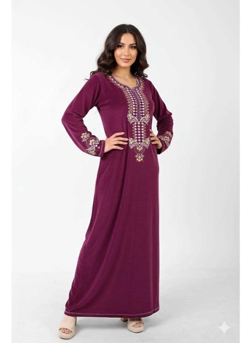ZECOTEX Luxury Embroidered Velvet Moroccan Kaftan Jalabiya