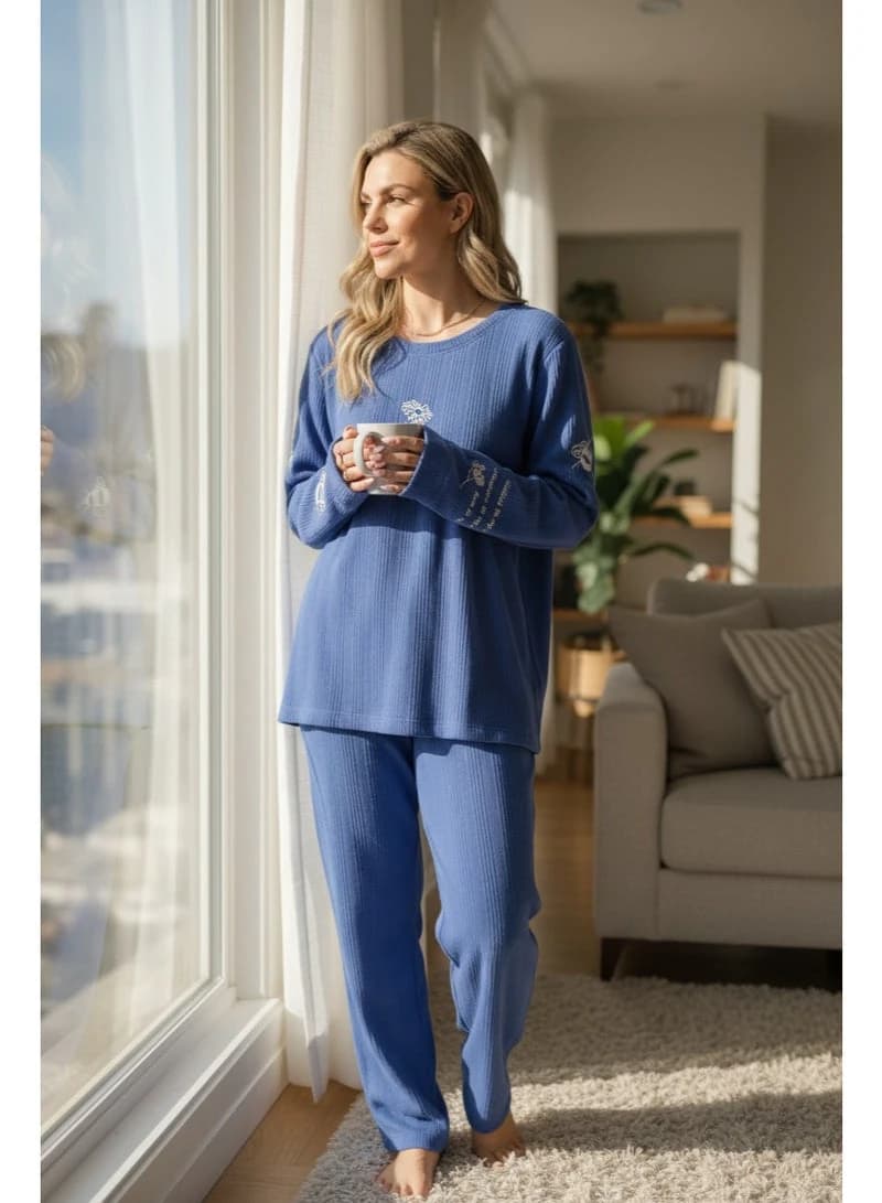 Ribbed Cotton Blend  Lounge Set with Daisy & Bee Embroidery