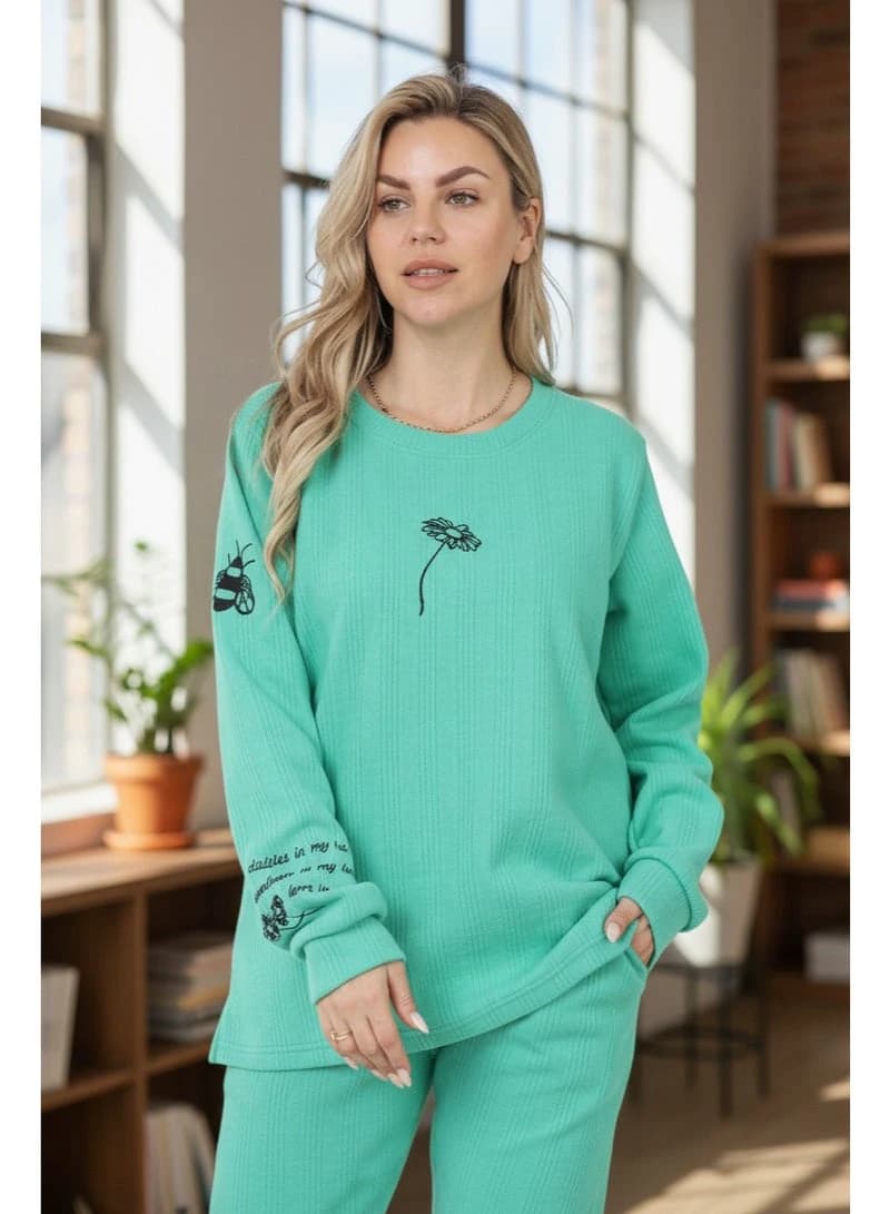 Premium Ribbed Lounge Set with Minimalist Daisy Bee Embroidery