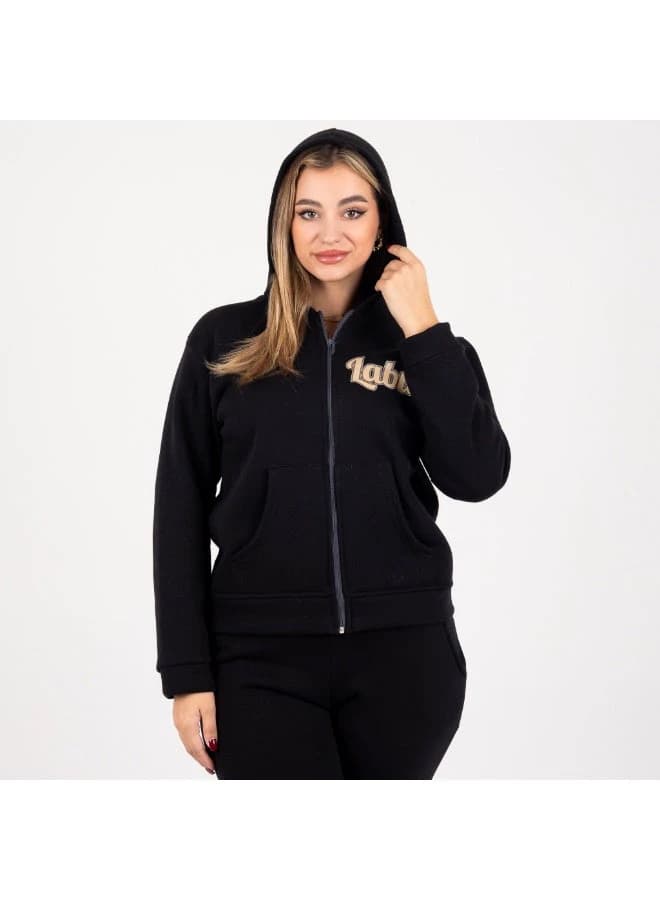 Labubu Winter Fleece Tracksuit with Hood and Zipper Graphic Print