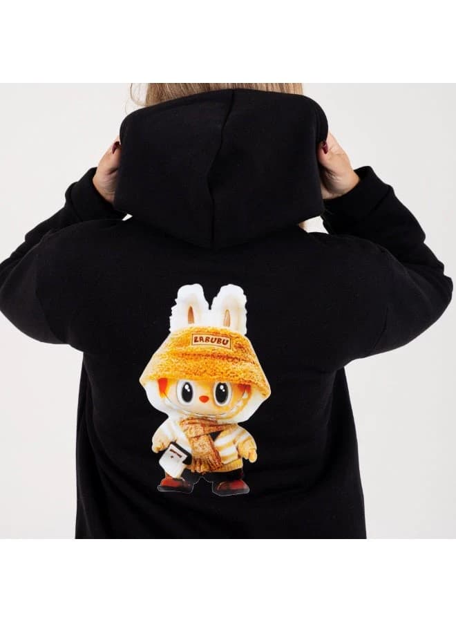 Labubu Winter Fleece Tracksuit with Hood and Zipper Graphic Print