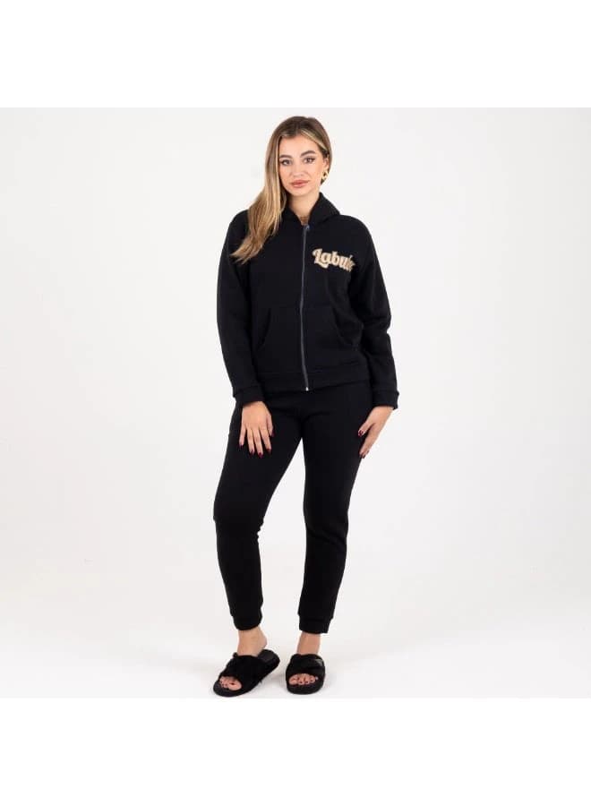 Labubu Winter Fleece Tracksuit with Hood and Zipper Graphic Print